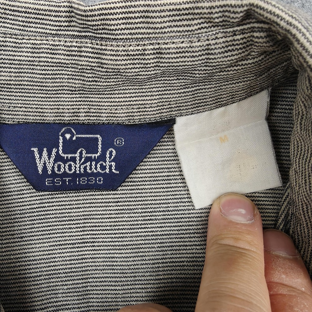 Vintage Woolrich Shirt Mens Large Beige Striped Short Sleeve Button Up Casual - Picture 3 of 7